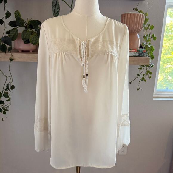 Daniel Rainn Anthropologie Cream Boho Peasant Blouse M Long Sleeve Romantic - Picture 1 of 10